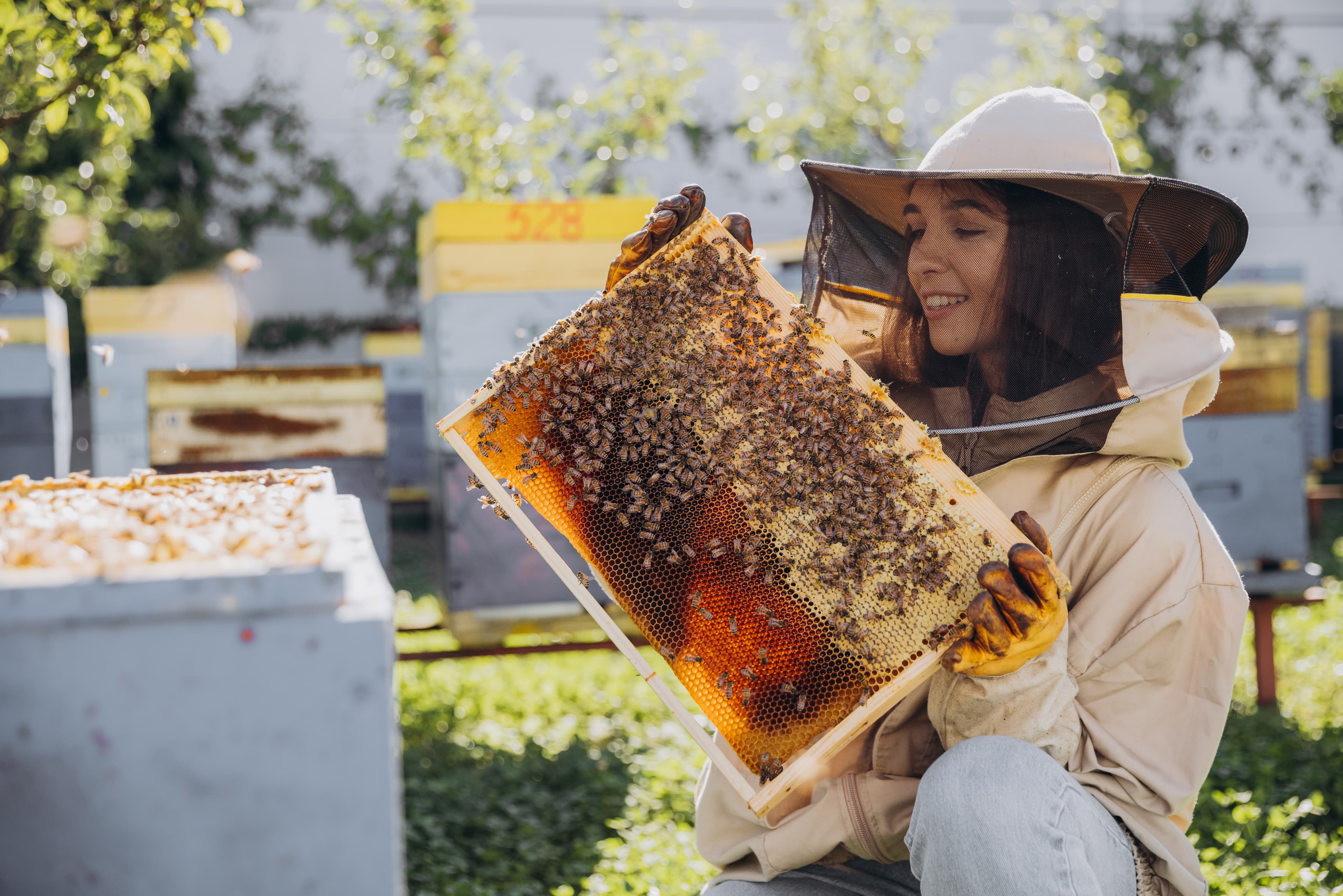 Woman beekeeping